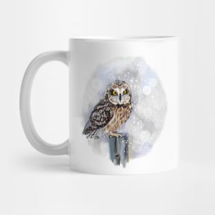 Short eared owl in the snow Mug